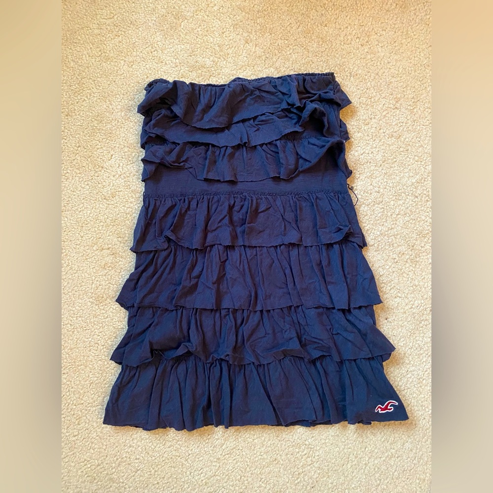 Hollister Navy Ruffle Strapless Dress Size S